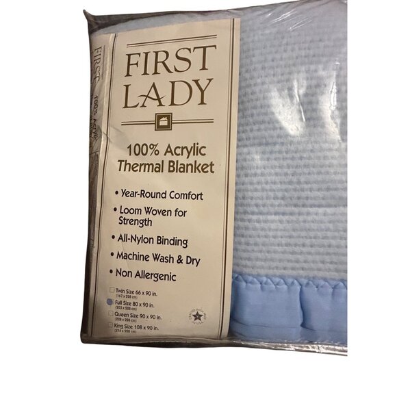 First Lady 100% Acrylic Thermal Blanket Full Size 80 X 90 Inches Light Blue Mach - Picture 3 of 5
